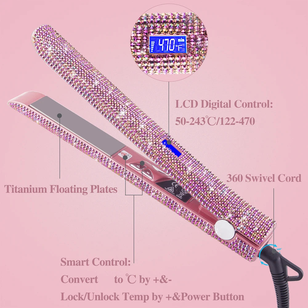 Hair Straightener Rhinestone Ceramic Flat Iron