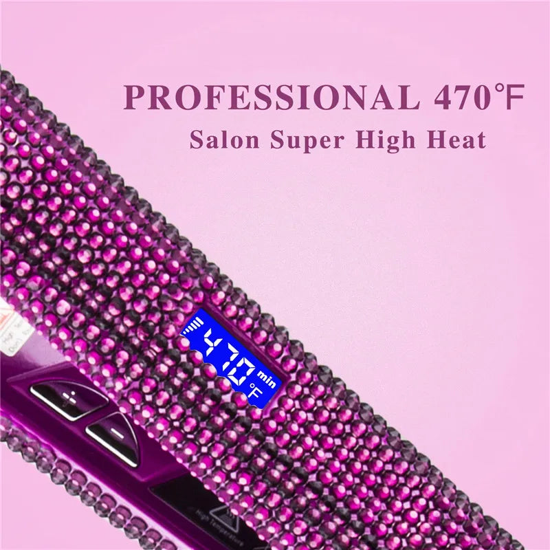 Hair Straightener Curler Bling Diamond Flat Iron Rhinestone