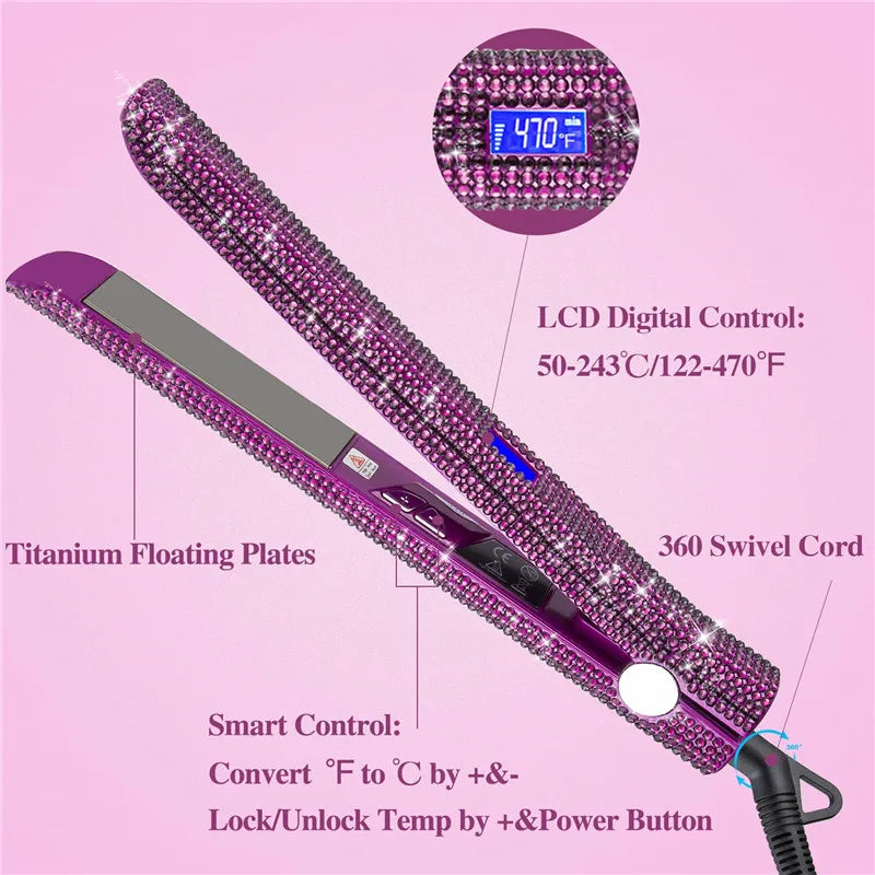 Hair Straightener Curler Bling Diamond Flat Iron Rhinestone