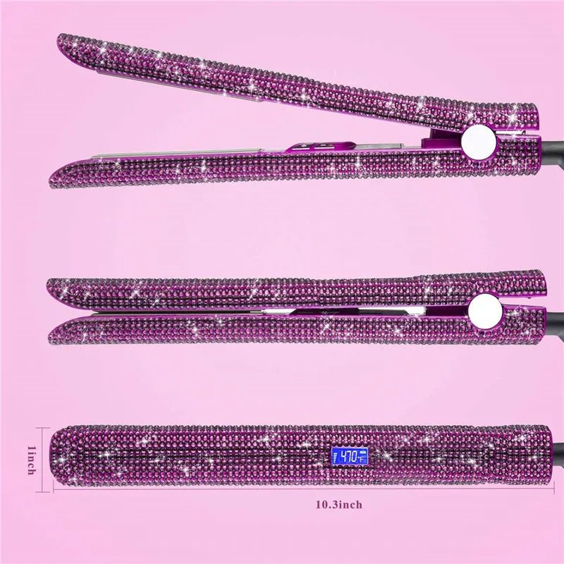 Hair Straightener Curler Bling Diamond Flat Iron Rhinestone