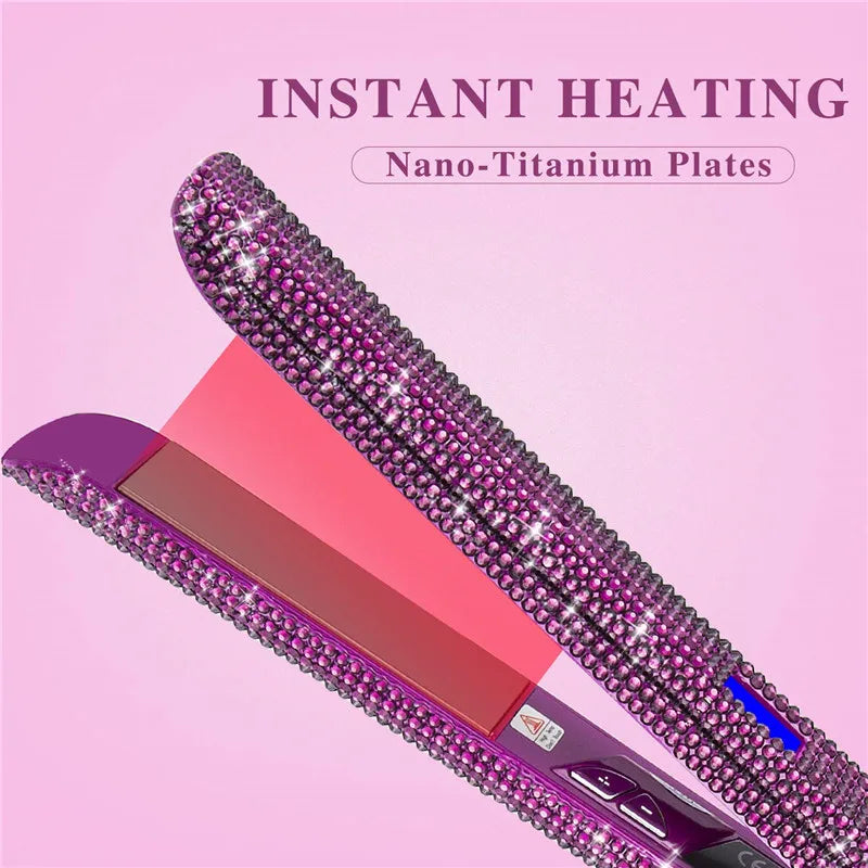 Hair Straightener Curler Bling Diamond Flat Iron Rhinestone
