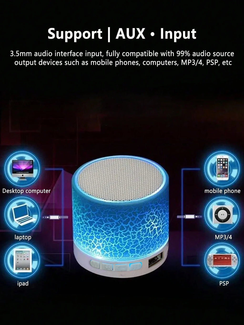 Wireless Mini Speaker, Subwoofer, Dazzle Crackle