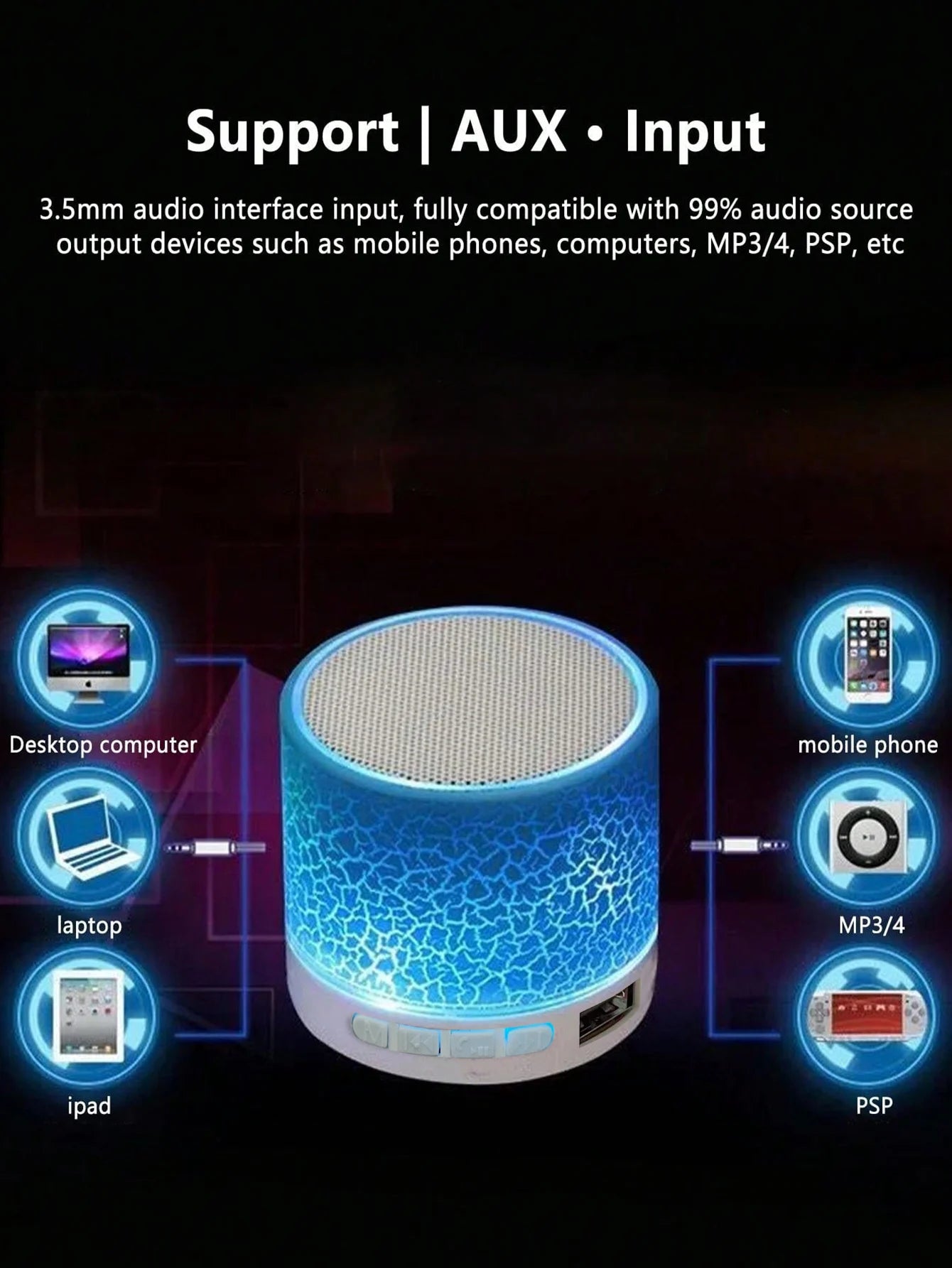 Wireless Mini Speaker, Subwoofer, Dazzle Crackle