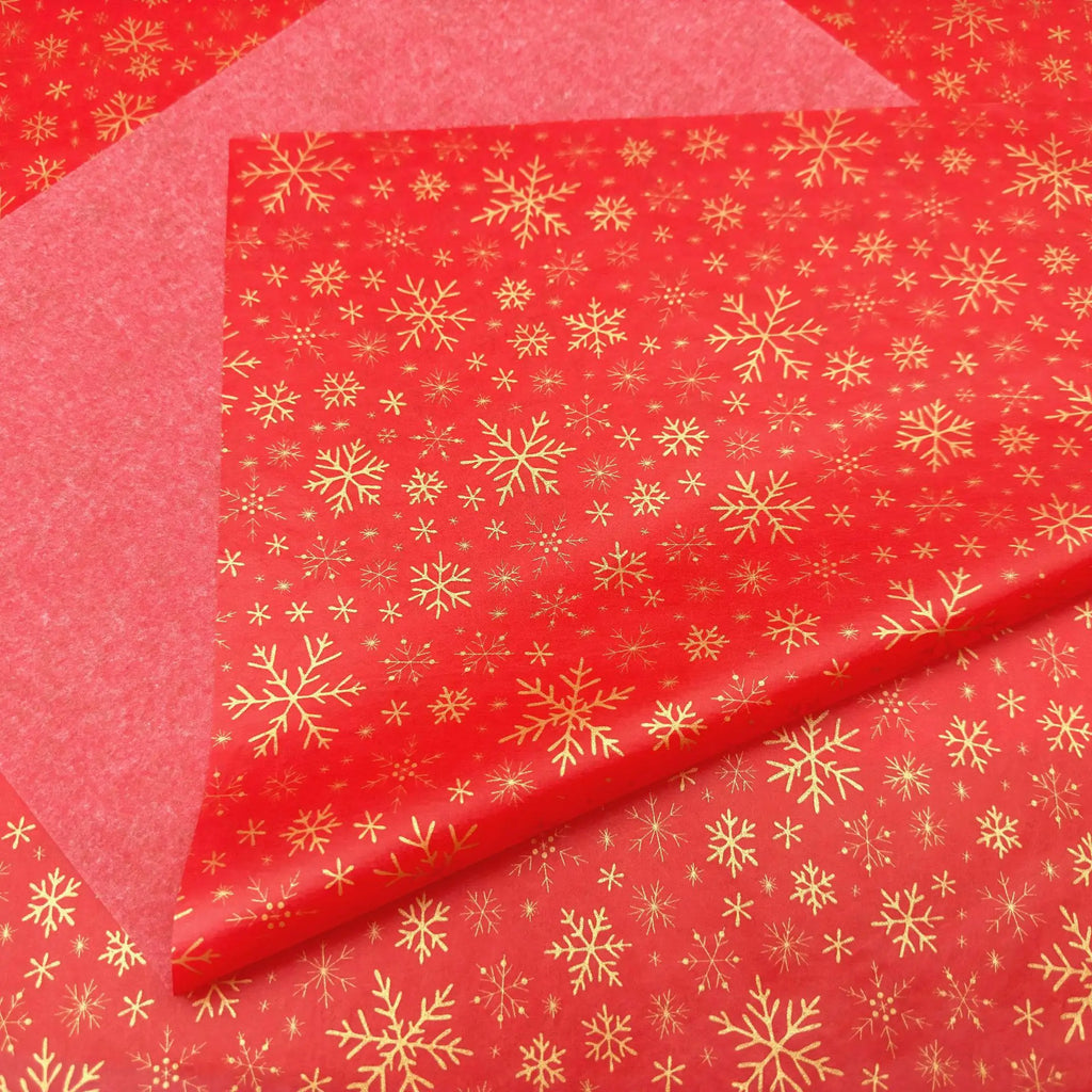 60 Sheets Red & Golden Snowflake Gift Wrapping Paper