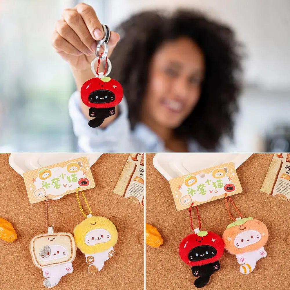 Multicolor Plush Cat Keychain