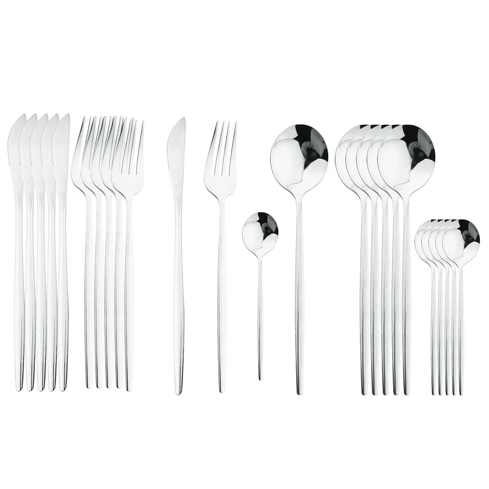 24Pcs Black Handle Golden Cutlery Set
