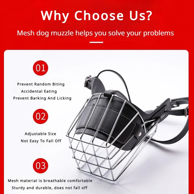 Adjustable Leather Metal  Breathable Dog Muzzle