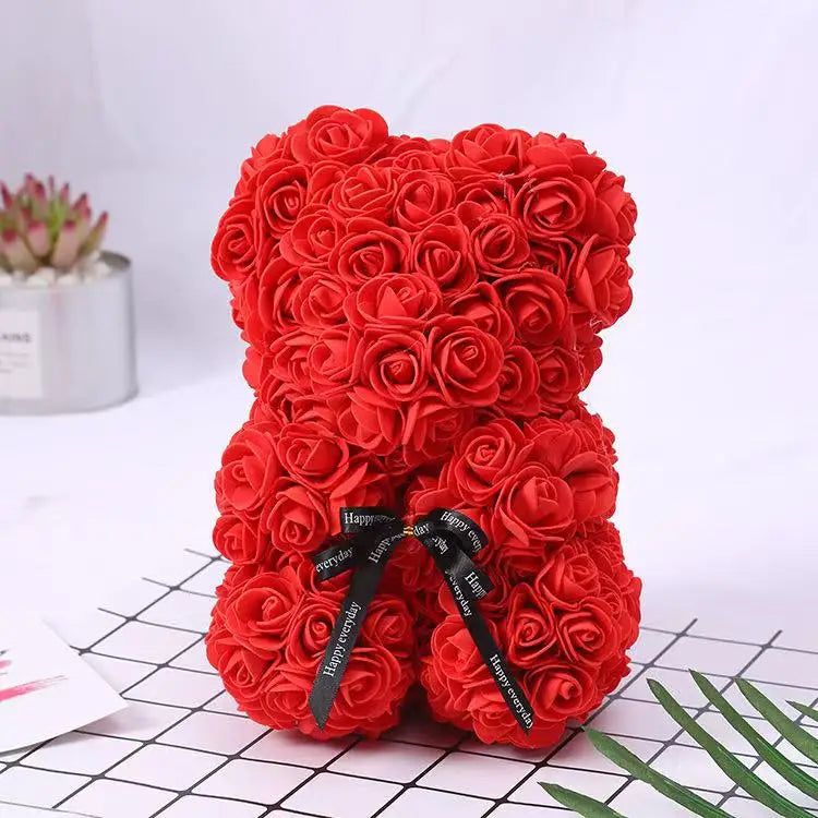 Teddy Rose Flower Bear with Box Romantic Valentines Day
