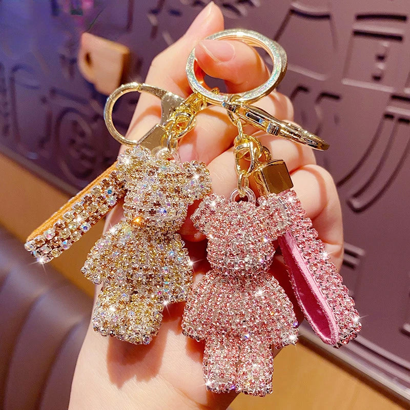 Cute Rhinestones Tassel Bear Keychain