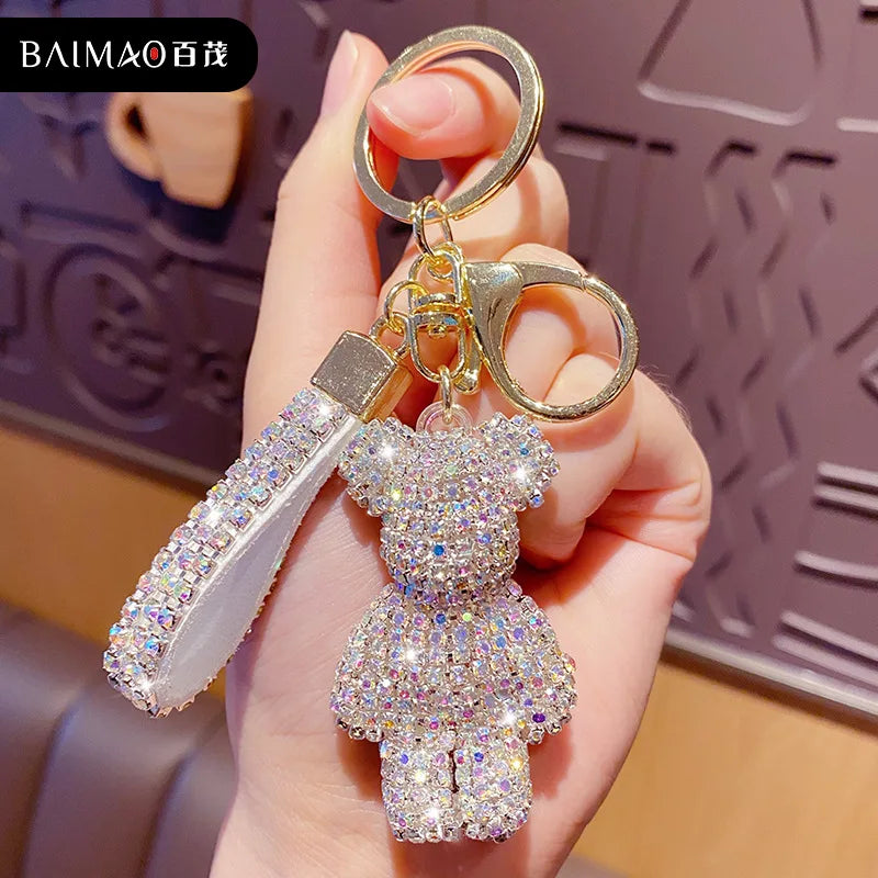 Cute Rhinestones Tassel Bear Keychain