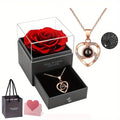 1 Set Artificial Flower Gift Box with I Love You Necklace 