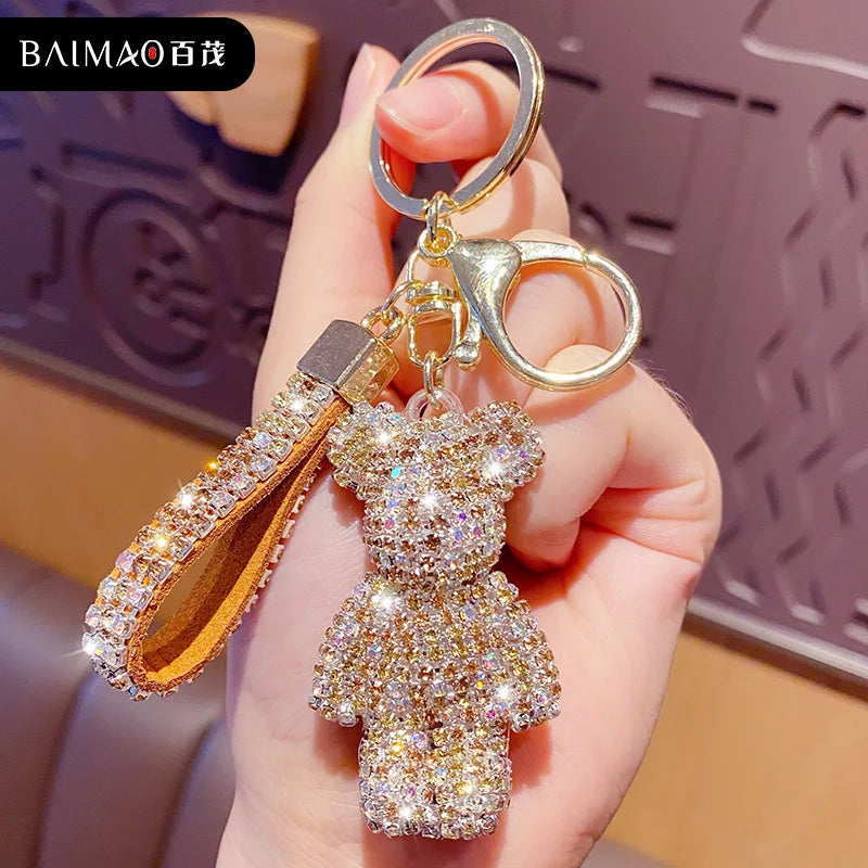 Cute Rhinestones Tassel Bear Keychain