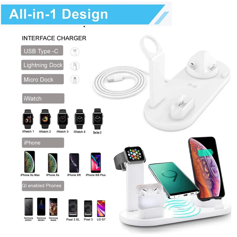 30W 7 in 1 Wireless Charger Stand Pad For iPhone
