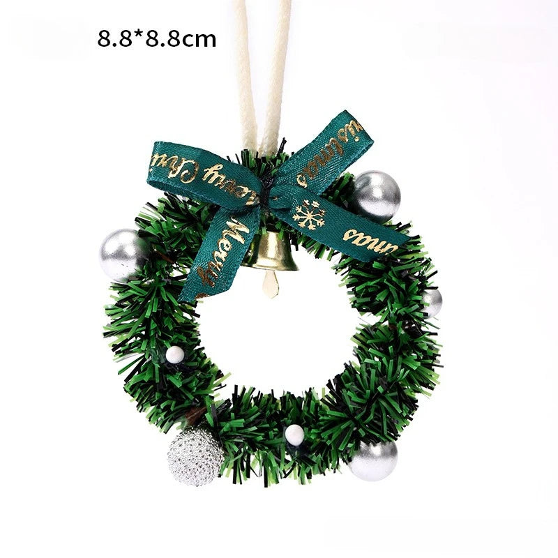 Car Interior Rearview Mirror Christmas Decorations Hanging Bell Christmas Tree Ornament Mini Christmas Wreath Display Ornaments