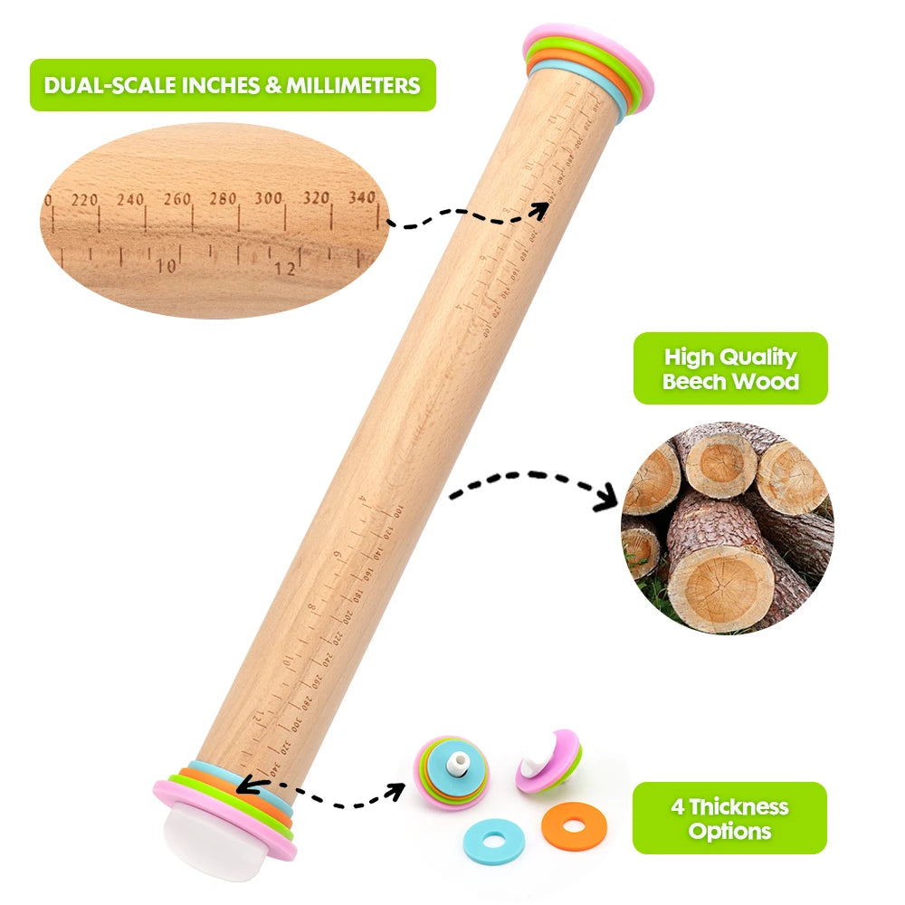 Adjustable Beech Wood Rolling Pin