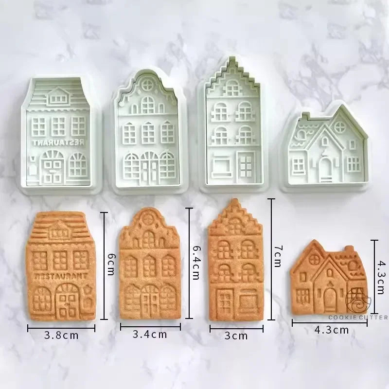 4Pcs Christmas Gingerbread House Pattern Cookie