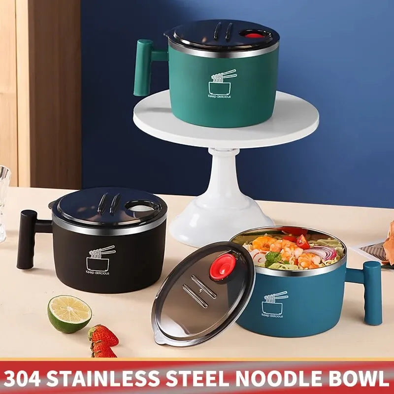 Stainless Steel Bowl With Lid For Instant Noodles Sealed
