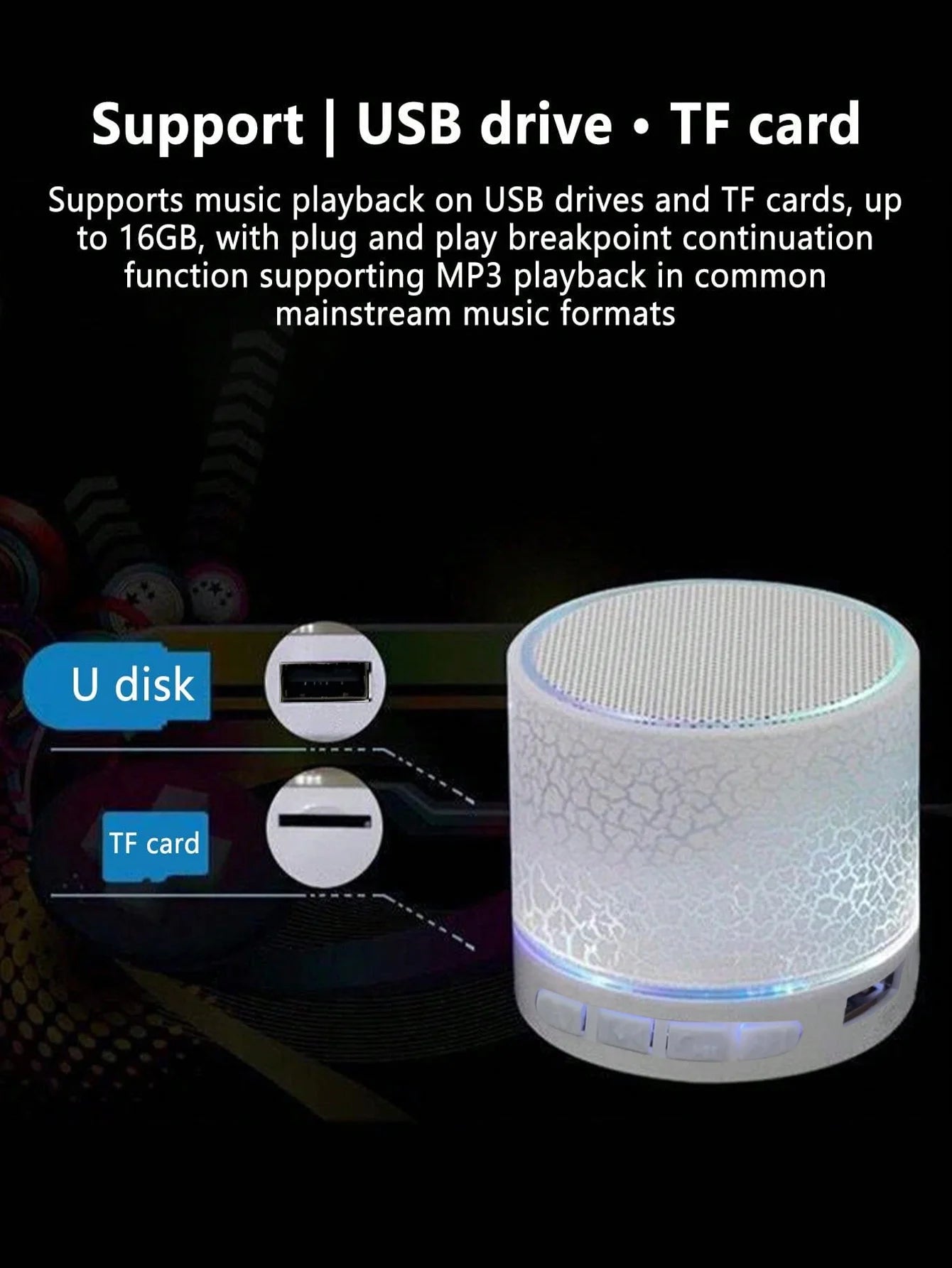 Wireless Mini Speaker, Subwoofer, Dazzle Crackle