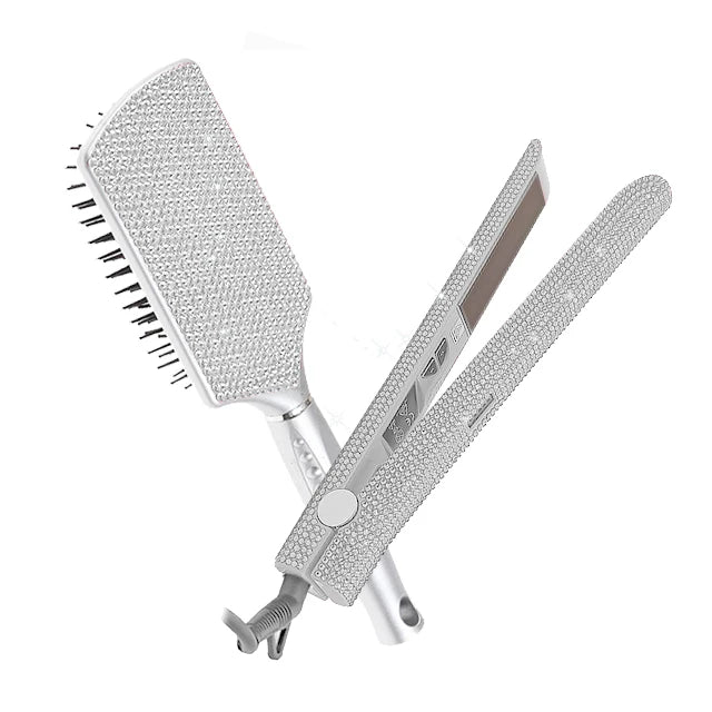 LCD Display Hair Straightener Hair Comb Bling Flat Iron with Crystal Titanium