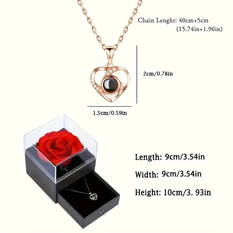 1 Set Artificial Flower Gift Box with I Love You Necklace 