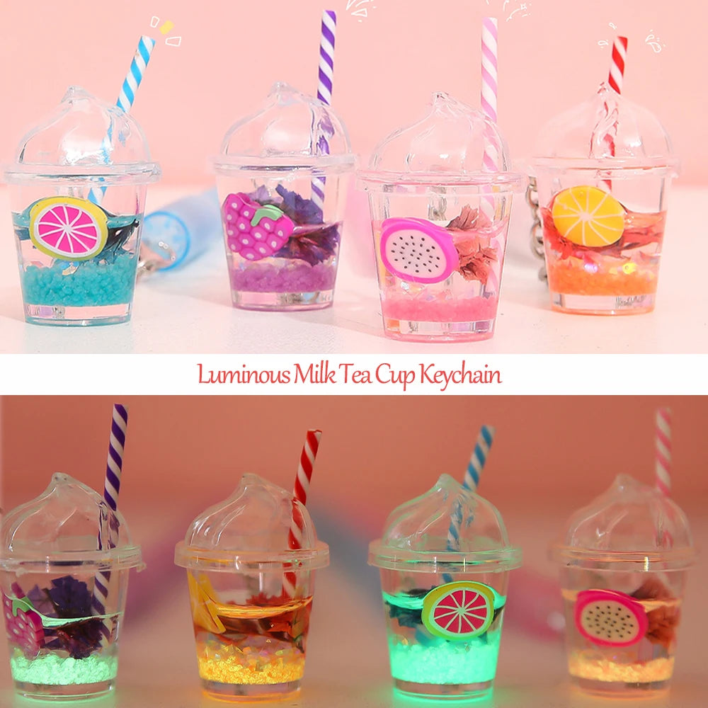 Mini Luminous Fruit Bubble Tea Cup Keychain