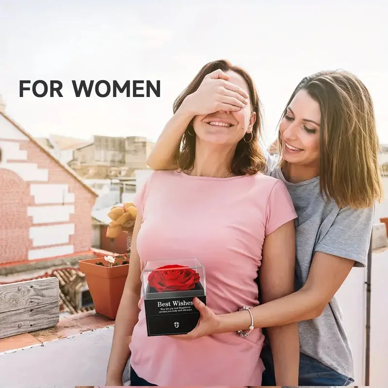 1 Set Artificial Flower Gift Box with I Love You Necklace 