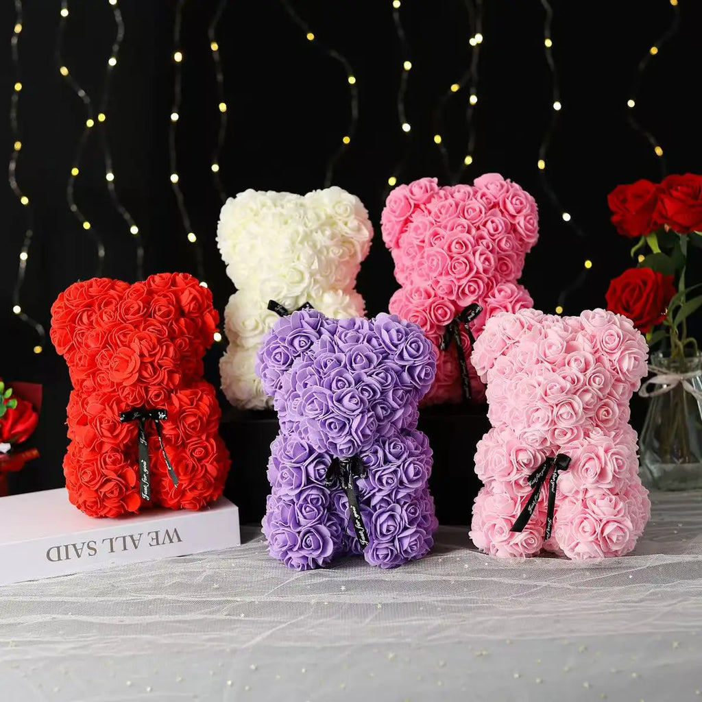 Teddy Rose Flower Bear with Box Romantic Valentines Day