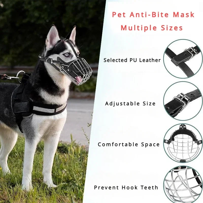Adjustable Leather Metal  Breathable Dog Muzzle