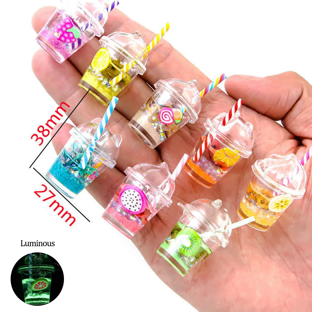 Mini Luminous Fruit Bubble Tea Cup Keychain