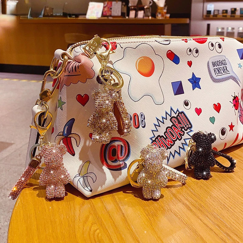 Cute Rhinestones Tassel Bear Keychain