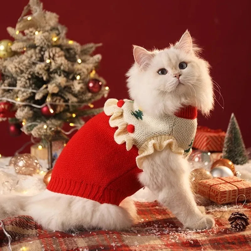 Christmas Pet Cat Costumes Sweater Cute
