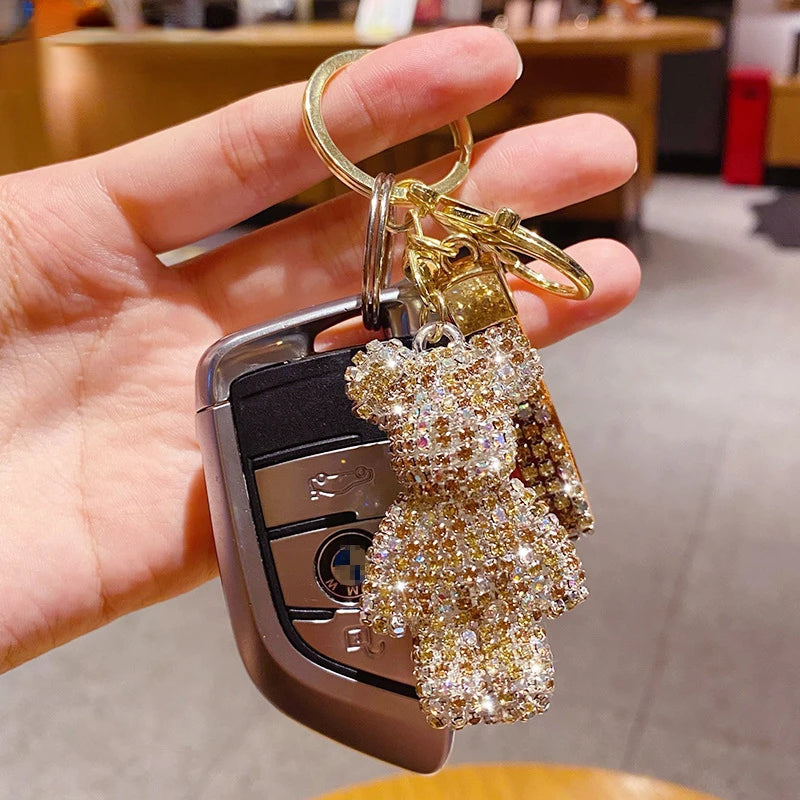 Cute Rhinestones Tassel Bear Keychain