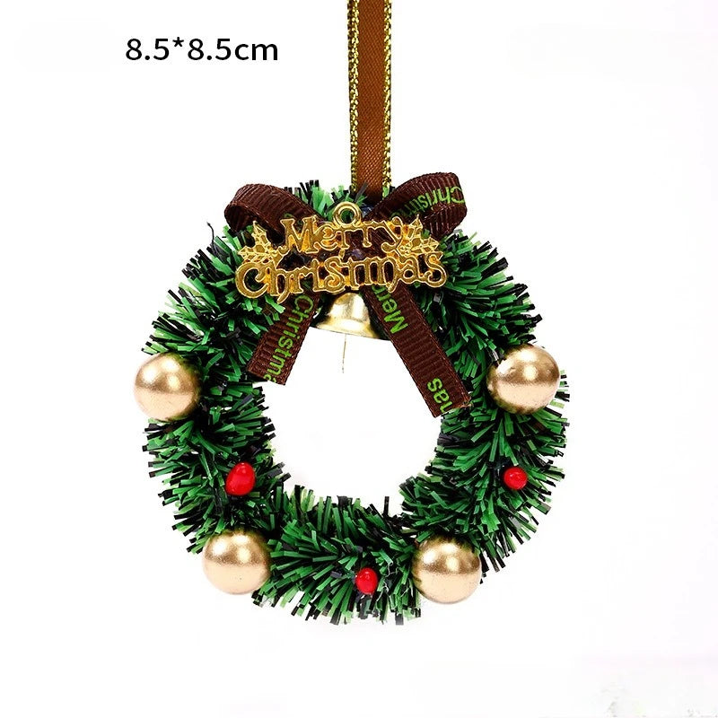 Car Interior Rearview Mirror Christmas Decorations Hanging Bell Christmas Tree Ornament Mini Christmas Wreath Display Ornaments