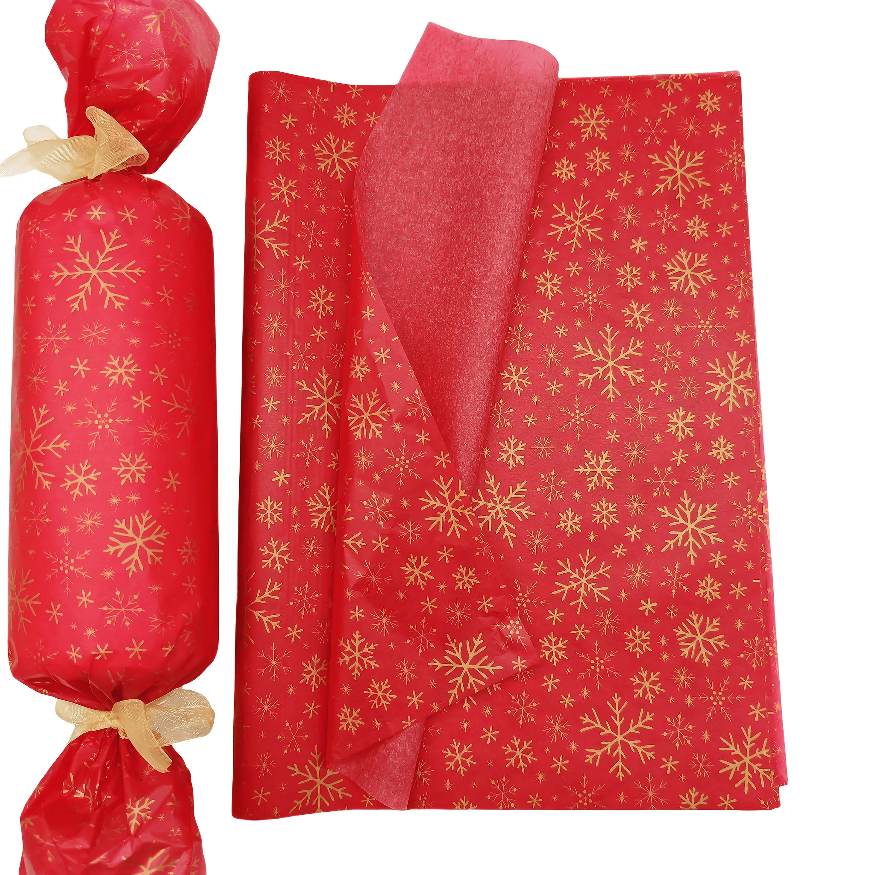 60 Sheets Red & Golden Snowflake Gift Wrapping Paper