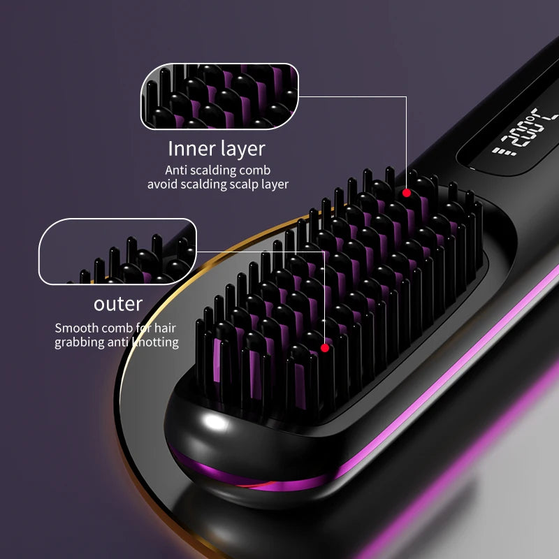 Electric Hot Air Brush Ceramic Hair Straightener Comb
