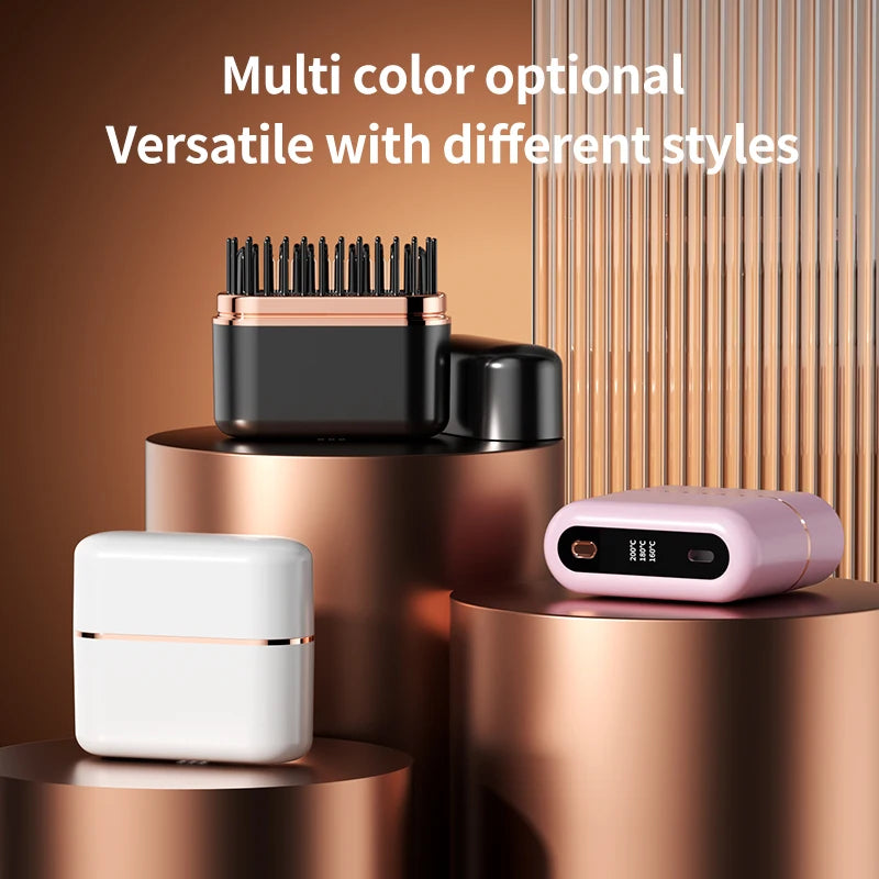 Dual-Use Mini Wireless Electric Hair Brush New Portable Lazy Roll Straightener