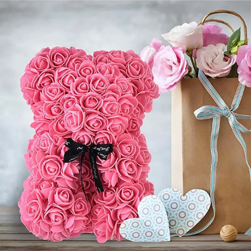 Teddy Rose Flower Bear with Box Romantic Valentines Day