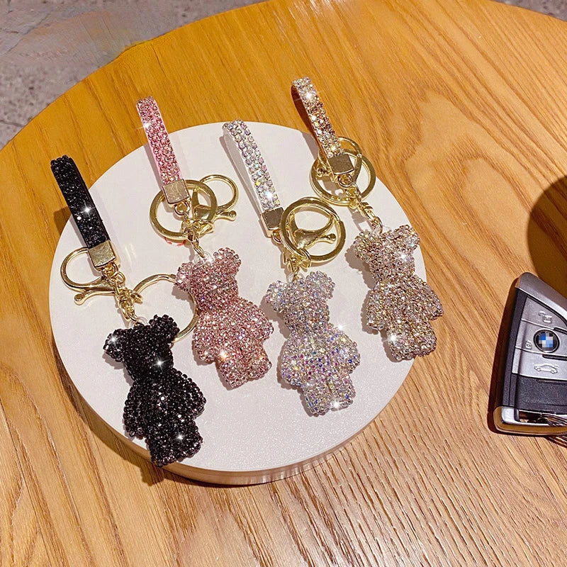 Cute Rhinestones Tassel Bear Keychain