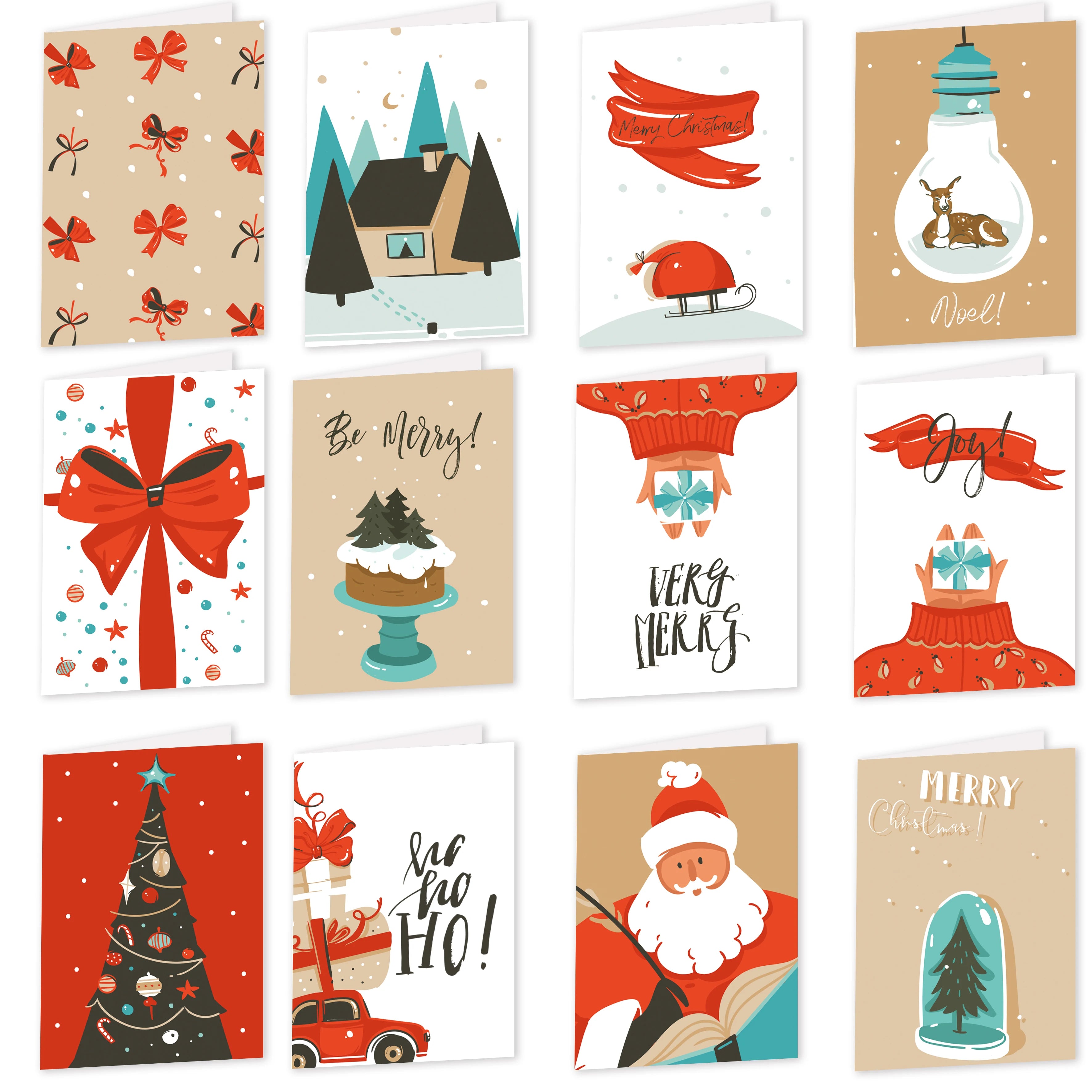 26pcs/1set Merry Christmas Fold Greeting Cards
