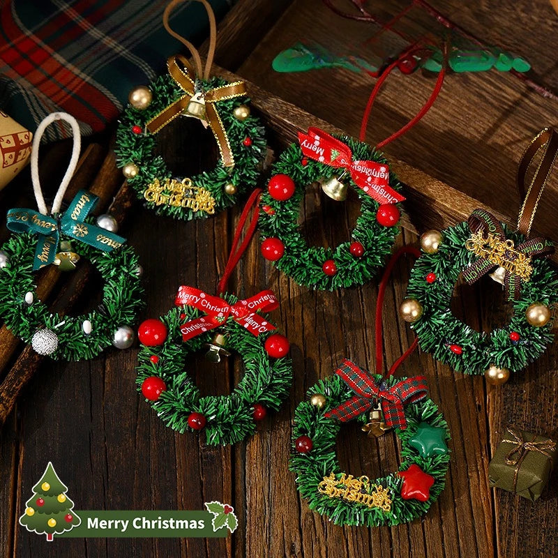 Car Interior Rearview Mirror Christmas Decorations Hanging Bell Christmas Tree Ornament Mini Christmas Wreath Display Ornaments