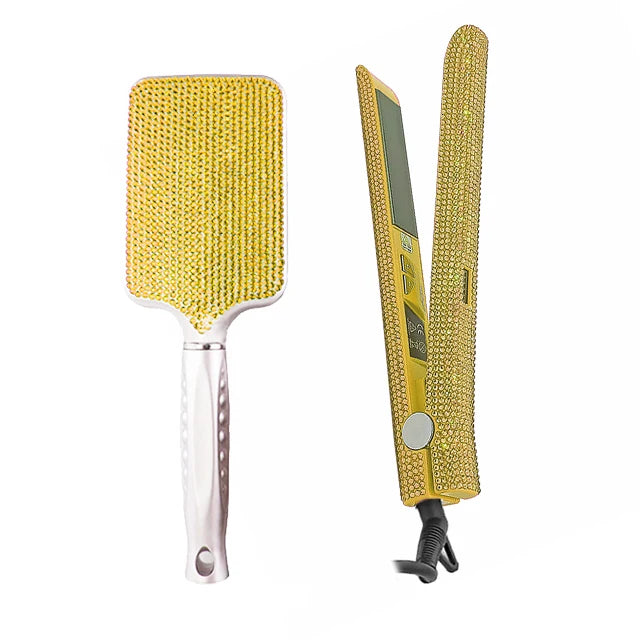LCD Display Hair Straightener Hair Comb Bling Flat Iron with Crystal Titanium