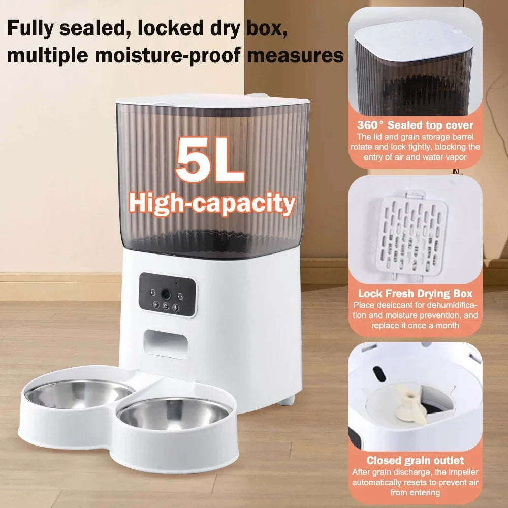 5L Automatic Feeder Cats WiFi with Camera HD