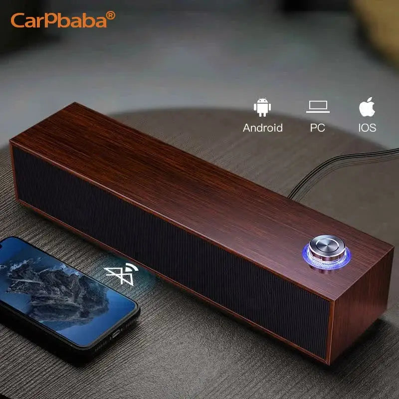 Carpbaba E350M Soundbar Home Theater Wired Bluetooth Speaker Computer Subwoofer Echo Wall Desktop Wooden Soundbox HiFi Stereo