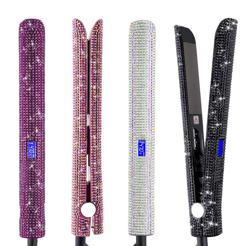 Hair Straightener Curler Bling Diamond Flat Iron Rhinestone