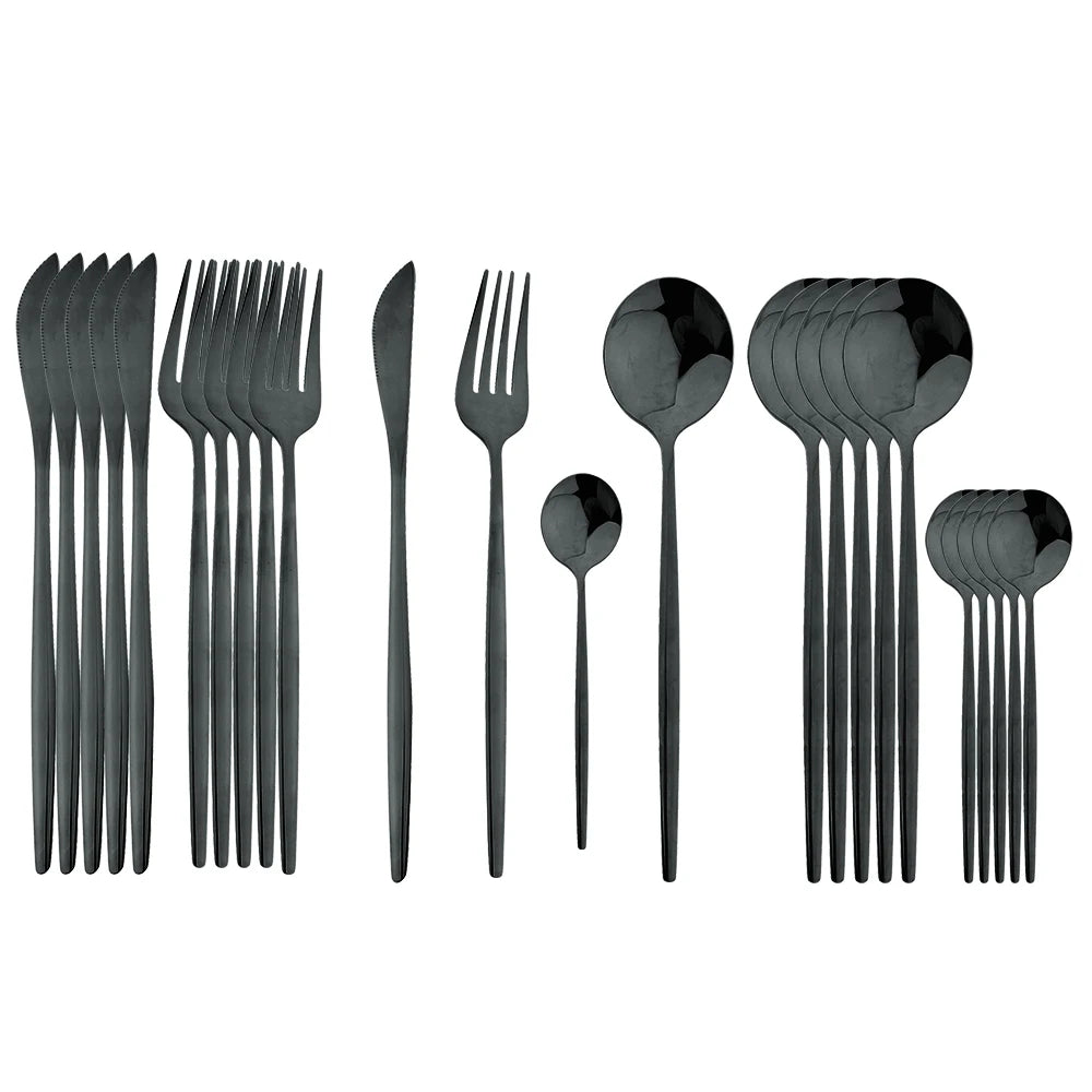 24Pcs Black Handle Golden Cutlery Set