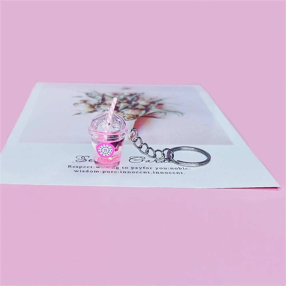 Mini Luminous Fruit Bubble Tea Cup Keychain