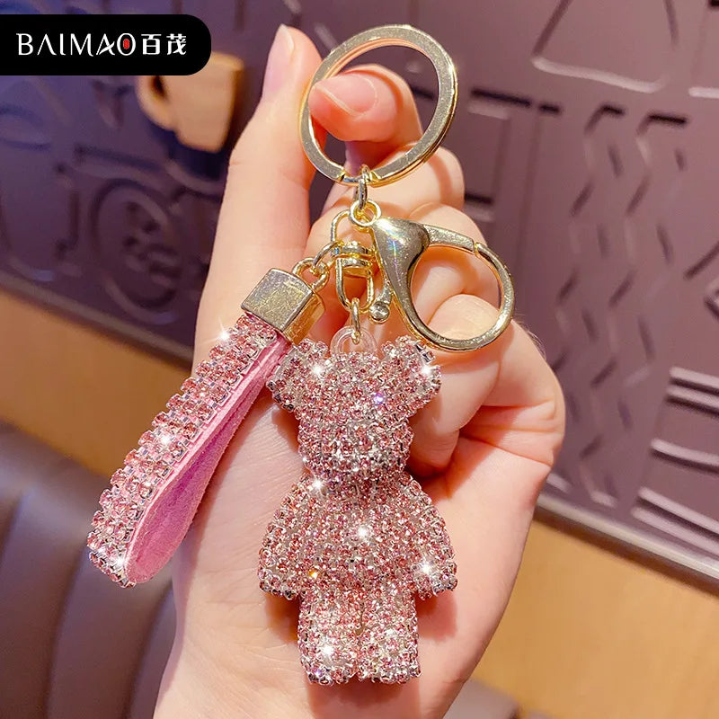 Cute Rhinestones Tassel Bear Keychain