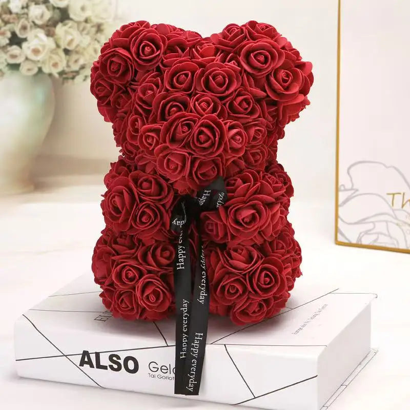 Teddy Rose Flower Bear with Box Romantic Valentines Day