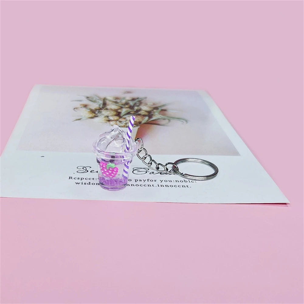 Mini Luminous Fruit Bubble Tea Cup Keychain