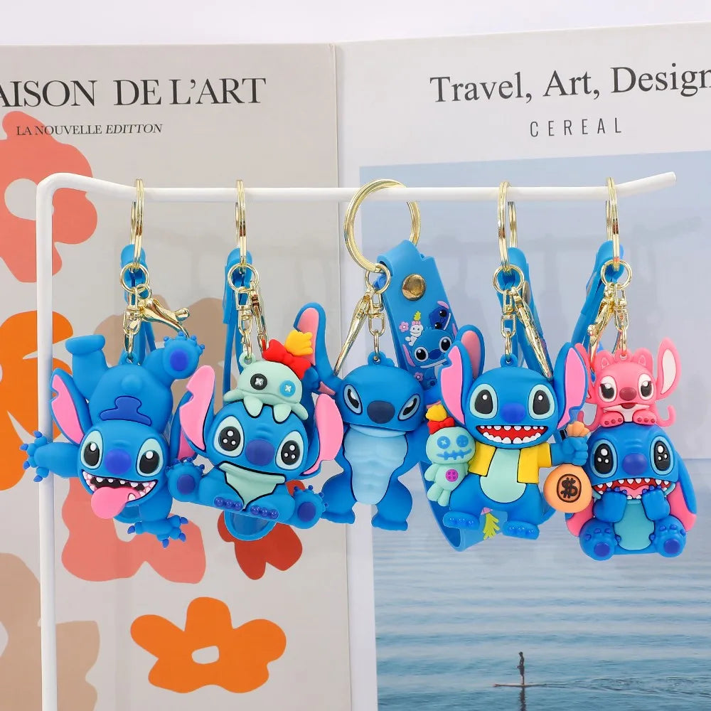 Christmas Stitch Keychain,With antlers and a Christmas hat PVC Keychain, Cute Xmas Key Ring for Bag Decor Stocking Stuffers Gift